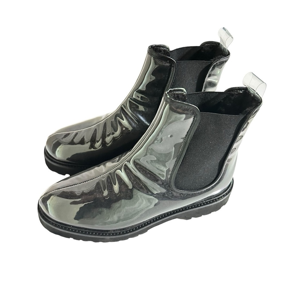 Andre Assous Peggy Vinyl Featherweights Faux Shearling Black Chelsea Boot Size 8 - Picture 2 of 9